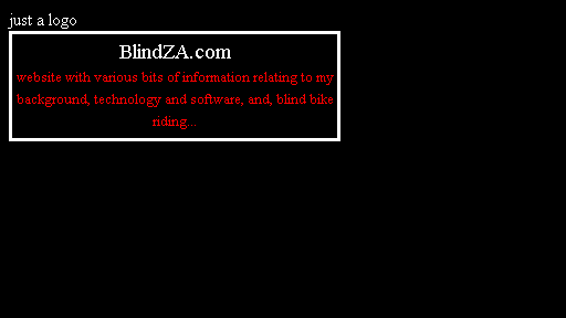 blindZA.com logo - white text on black background, with white border - and red braille version hovering in front of normal text